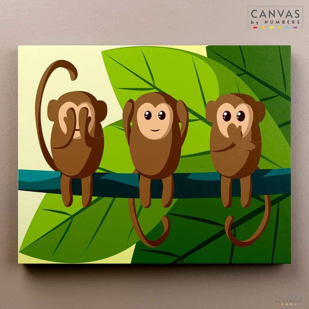 Três Macacos Engraçados - Pintar por Números – Canvas by Numbers ES