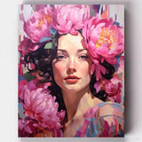 Belleza - Mujer con Peonias Rosas - Pintar por Números- Pintar por Números- Canvas by Numbers