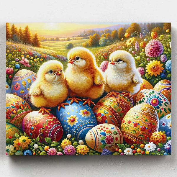 Huevo de Pascua y Pollitos - Pintar por Números- Pintar por Números- Canvas by Numbers