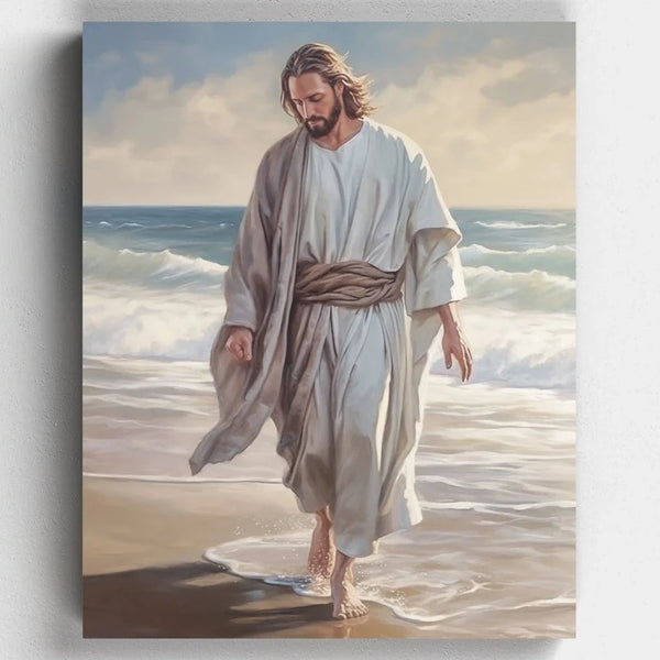 Jesus Caminando por la Playa - Pintar por Números- Pintar por Números- Canvas by Numbers