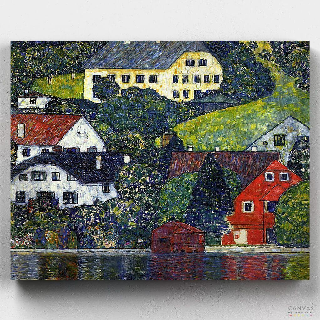 Casas en Unterach en el Attersee - Pintar por Números- Pintar por Números- Canvas by Numbers