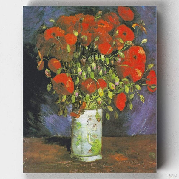 Jarrón con Amapolas Rojas - Pintar por Números- Pintar por Números- Canvas by Numbers