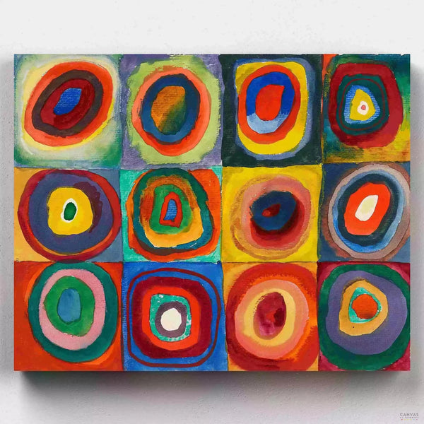 Estudio de Color: Cuadrados con Círculos Concétricos- Pintar por Números- Canvas by Numbers